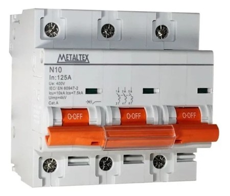 N10-3P125 - MINI DISJUNTOR 10KA 3 POLOS 125A METALTEX - Imagem 3