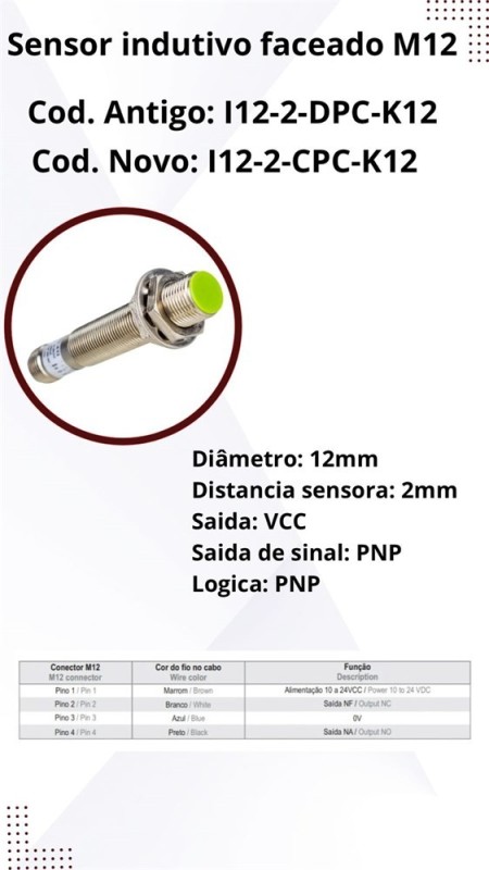 I12-2-CPC-K12 - SENSOR INDUTIVO FACEADO - Imagem 4