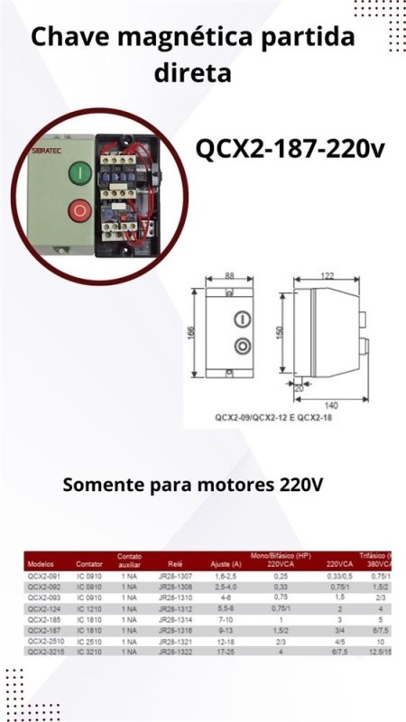 CHAVE MAGNETICA DE PARTIDA DIRETA QCX2-187-220V -RT 9,0-13 - Imagem 10