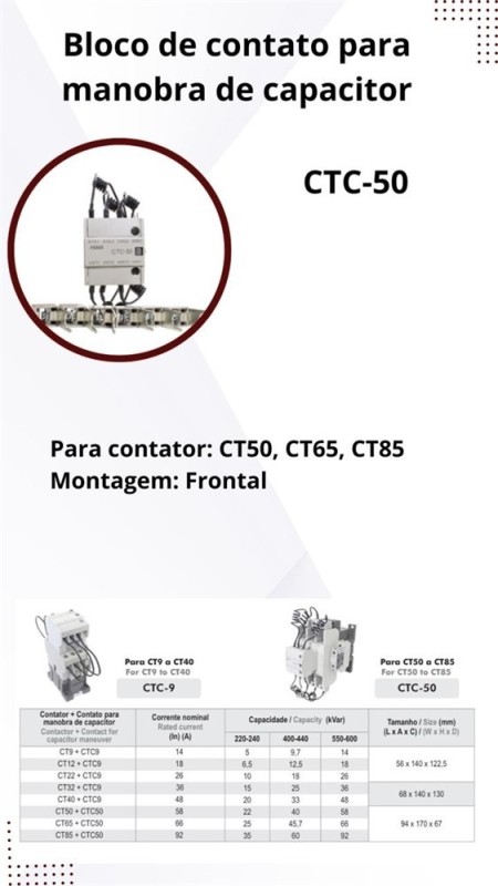 CTC-50 BLOCO CONTATO PARA MANOBRA DE CAPACITOR CT50 A 85 METALTEX - Imagem 7