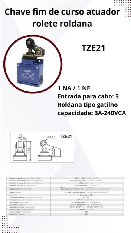 TZE21 - CHAVE FIM DE CURSO ATUADOR ROLETE - Imagem 6