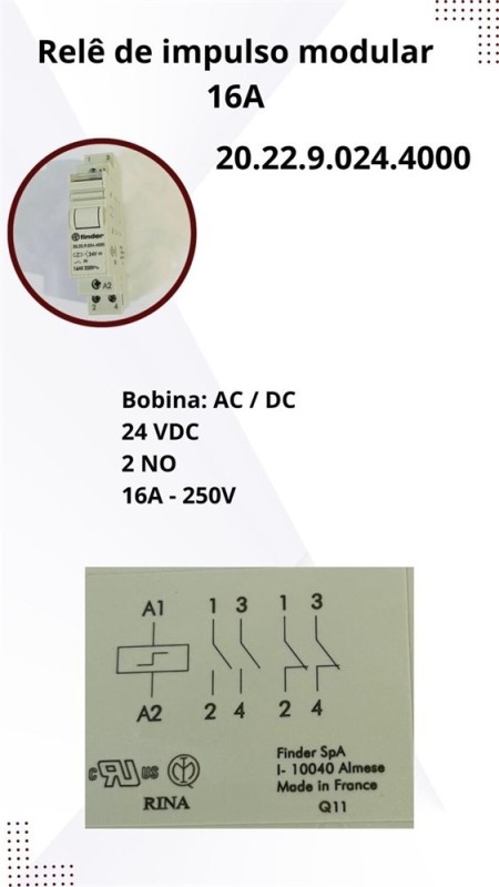 RELE DE IMPULSO MODULAR 2NO 16A 250V 24 VDC FINDER - Imagem 8