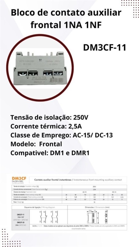 DM3CF-11 BLOCO DE CONTATO AUXILIAR FRONTAL 1NA 1NF - Imagem 7