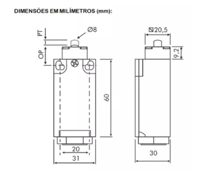 FM9211 CHAVE FIM DE CURSO - ATUADOR PINO METALTEX - Imagem 3
