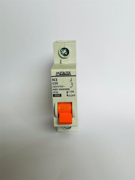 N3-1c25 Mini Disjuntor 3ka Unipolar Curva C 25a Metaltex