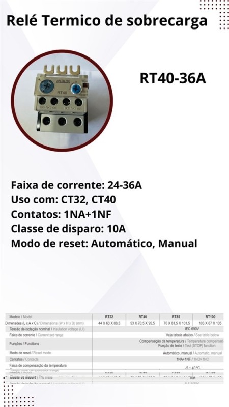 RT40-36A RELE TERMICO DE SOBRECARGA 24-36A METALTEX - Imagem 8