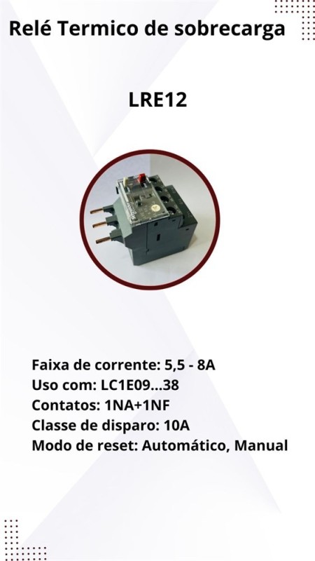 LRE12 RELE TERMICO DE SOBRECARGA 5.5-8A 1NA + 1NF SCHNEIDER - Imagem 7