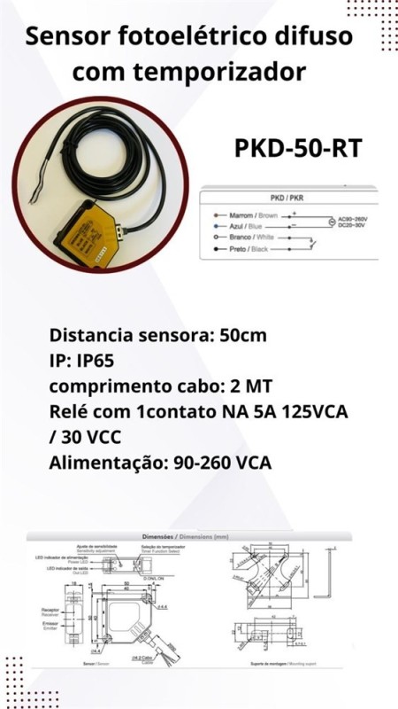 PKD-50-RT SENSOR FOTOELÉTRICO DIFUSO COM TEMPORIZADOR 50 CM METALTEX - Imagem 7